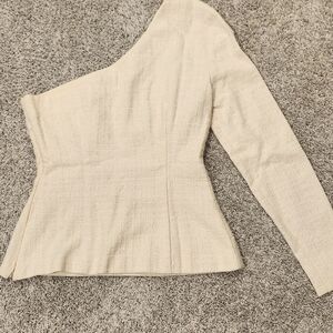 Sava Couture Womens One Shoulder Side Zip Tweed Top Size XS (FR36) Ivory